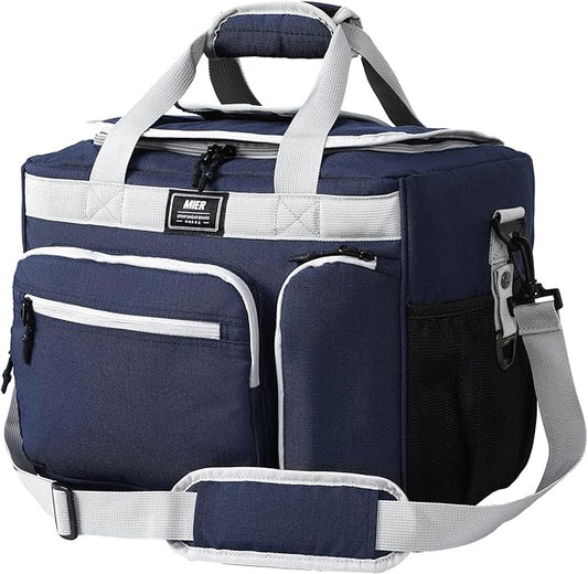 MIER 30L Extra Large Soft Cooler Bag with Bottle Opener for Camping Beach BBQ Grocery Golf Leakproof Picnic Lunch Bag, Collapsible, Top Flip Lid, 45Can (Dark Blue)