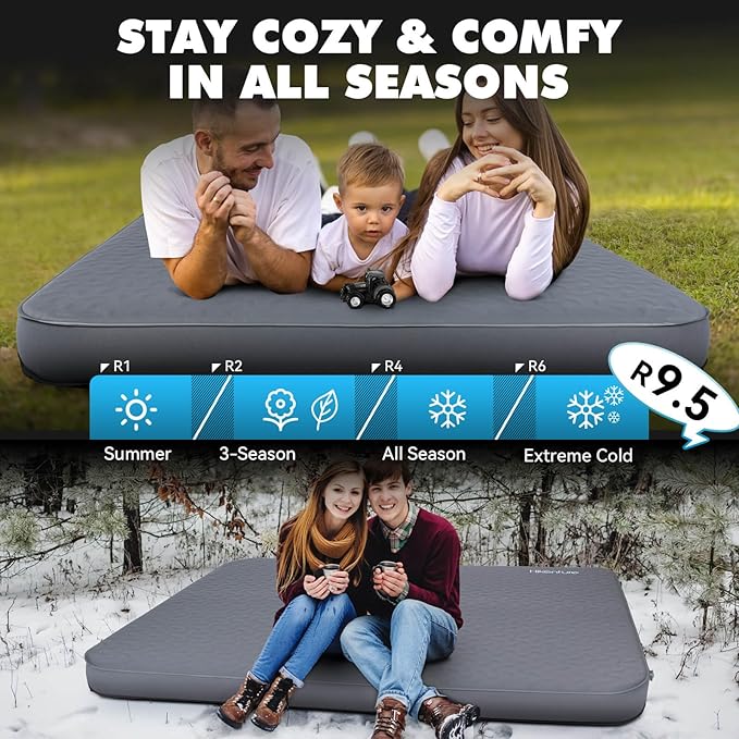 Hikenture 4" Thick Self Inflating Sleeping Pad, Foam & Air Camping Mattress, 9.5 R-Value Insulated Sleeping Mat, Portable All Season Camping Pad for Tent, Car, Cot, Truck