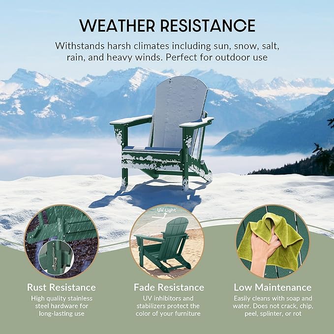 WestinTrends Malibu HDPE Outdoor Patio Folding Poly Adirondack Chair, Dark Green