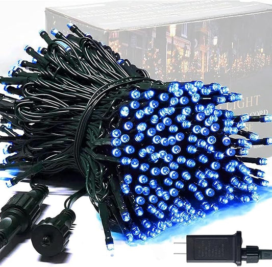 JMEXSUSS 250 LED Blue Christmas Lights: 91.5ft Extendable Green Wire Blue String Lights Outdoor Waterproof - 8 Modes Christmas Tree Light Indoor
