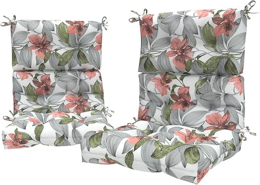 LVTXIII Outdoor Seat/Back Chair Cushion Patio Tufted High Back Cushion, Seasonal Replacement Rocking Chair Cushion with Ties (22” W x 20D”, Set of 2, Clemens Noir Pink)