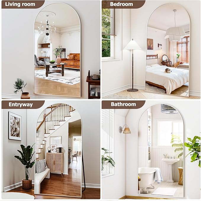 Arched Full-Length Mirror, 34"x76" Arch Floor Mirror with Stand, Wall-Mounted Mirror for Bathroom, Dressing Room - Hanging or Leaning - Full Body Mirrors for Bedroom, Silver