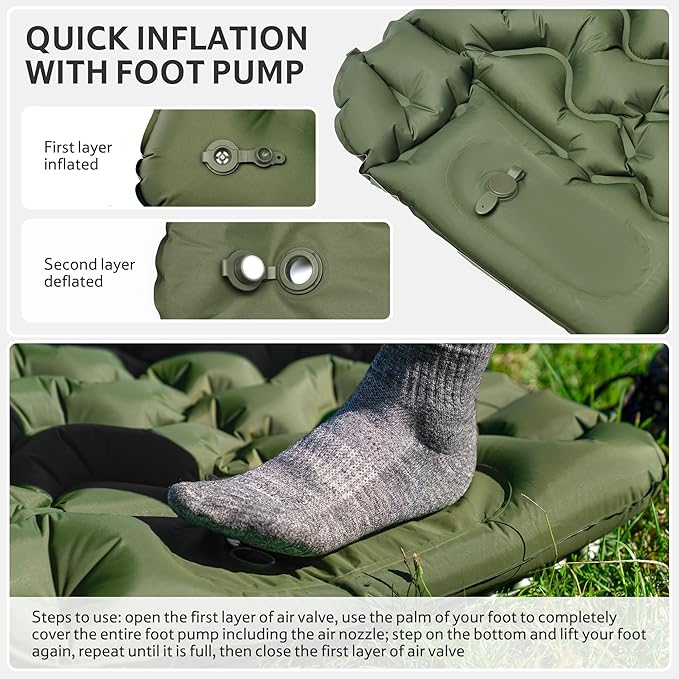 Naturehike Camping Sleeping Pad, Ultralight Inflatable Sleeping Mat with Pillow Built-in Foot Pump, 2.6 Inch Lightweight Air Mattress for Backpacking, Hiking, Traveling
