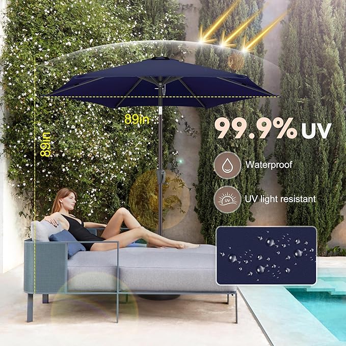 7.5ft Outdoor Patio Umbrella - Table Umbrella Waterprool UV Protection, Sombrillas de Patio with Push Button Tilt&Crank, Sun Umbrella for Pool, Porch, Garden, Deck, Backyard(Dark Blue)