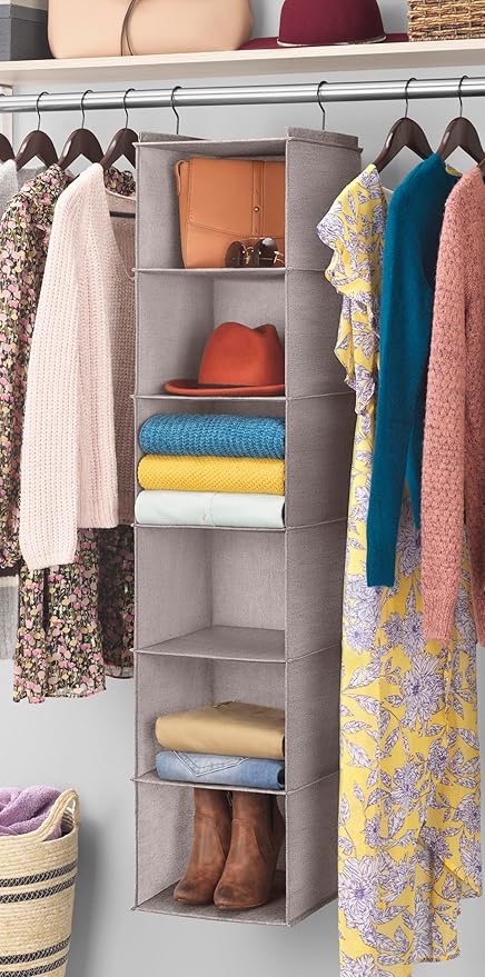 Whitmor Hanging Accessory Shelves - 6 Section Closet Organizer - Light Grey