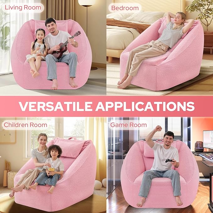 HABUTWAY Inflatable Bean Bag Chairs for Adult Blow up Chair Portable Inflatable Bean Bag Couch w/Electric Air Pump,Handle & Side Pocket for Movie Night Reading Gaming Living Room - Light Pink