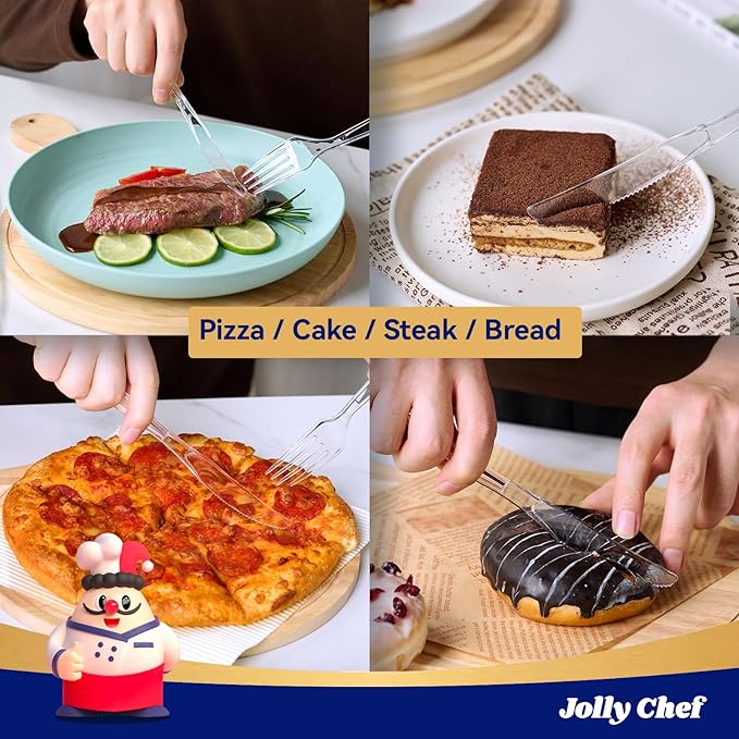 JOLLY CHEF 300 Count Clear Plastic Knives Heavy Duty, 7.7" Heat Resistant Solid and Durable Plastic Knives Disposable, Disposable Bulk Cutlery Perfect for Parties Supply Events Everyday Use