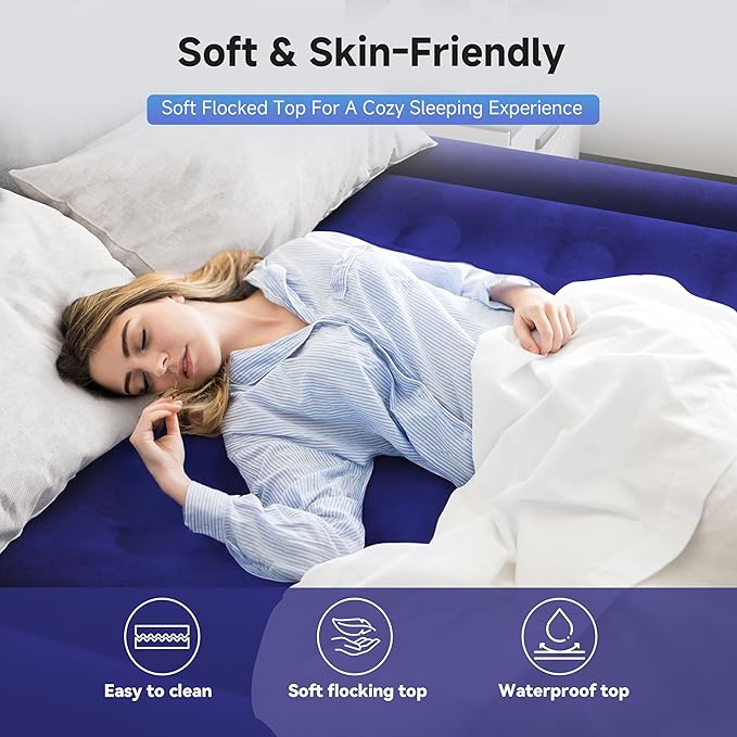 Air Mattress Queen with Built-in Pump 18", Comfortable Self-Inflating Air Mattress with High-Speed Pump, Durable Blow Up Mattress Queen with Storage Bag for Guests, Camping, Travel