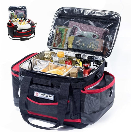 Large Grill Caddy with Lid with Adjustable Dividers, BBQ Outdoor Organizer Bag, Picnic Camping Utensil Caddy, Tailgating Essentials, Grill Gifts for Father's Day