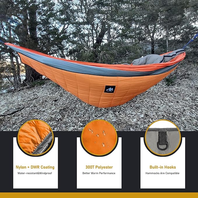AYAMAYA Single & Double Hammock Underquilt Full Length Big Size Under Quilts for Hammocks, Camping Backpacking Essential, Winter Cold Weather Warm UQ Blanket Bottom Insulation