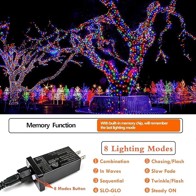 Connectable 200 LED String Lights Indoor Outdoor, 66FT Multicolor Christmas Lights Waterproof, 8 Modes with Timer, Twinkle Fairy Lights Plug in Clear Wire for Christmas Tree, Bedroom, Classroom Decor