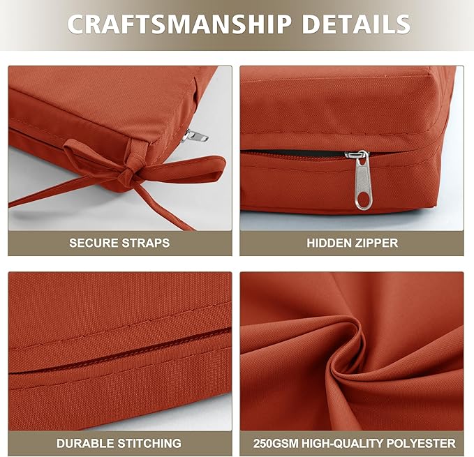 Outdoor Cushions for Patio Furniture, Waterproof Outdoor Chair Cushion w/Fade-Resistant, Removable & Machine-Washable Cover, 22x22 Inch, Deep Seat Sofa/Couch Pad Replacement – Set of 2, Rust