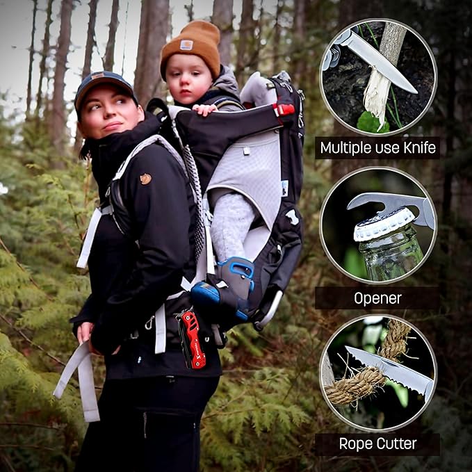 16 in 1 Multi Tool Tactical Knife Camping essential Survival with Knife, Scissors, Saw, Wine Opener, Multiple Screwdrivers, Key Chain Easy Carry, Fish Scaler (Red)