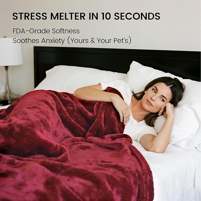 gogobunny Waterproof Bed Blanket, Reversible Sherpa Fleece Throw Blanket for Dog Puppy Cat, Furniture Cover Protects Bed Couch Sofa from Liquid Pee and Pet Fur (Romantic Red, 90x90 inches)