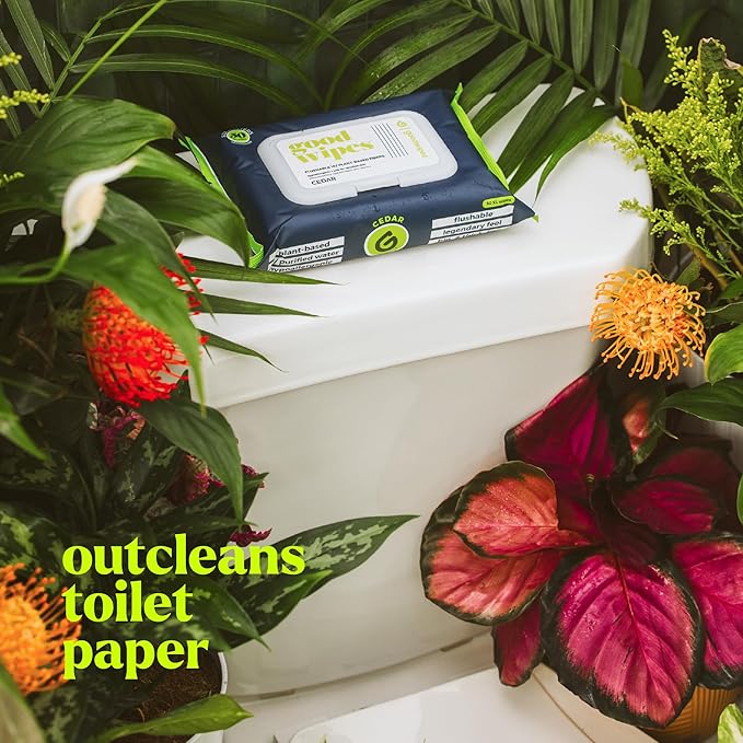 goodwipes Flushable Butt Wipes - Vitamin E & Aloe - Sewer & Septic Safe - Extra Large Adult Wet Wipes For Women & Men - Bathroom Essentials - Cedar, 418 Count (8 Packs + 1 Travel)