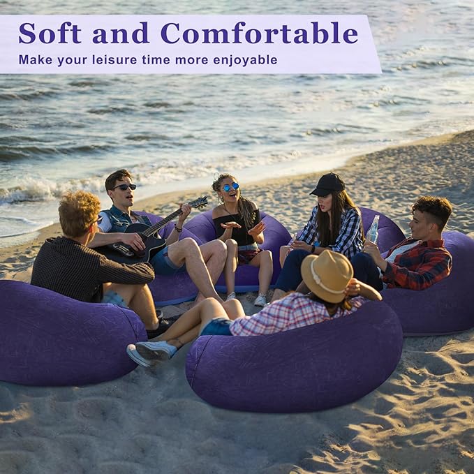 Realspring Inflatable Bean Bag Chairs Outdoor Blow up Camping Chairs Inflatable Lazy Sofa Folding Portable Bean Bag Loungers Couch for Movie Night(Blue,12 Pcs)