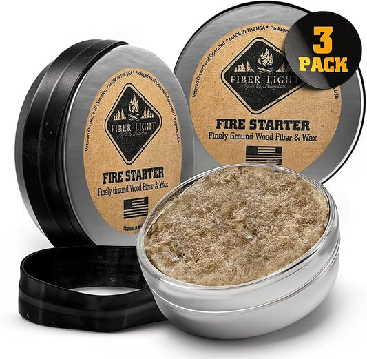 Fire Starter Natural Wood Fiber Tinder, Water Resistant, Survival Kit Camping Kit in Waterproof Tin