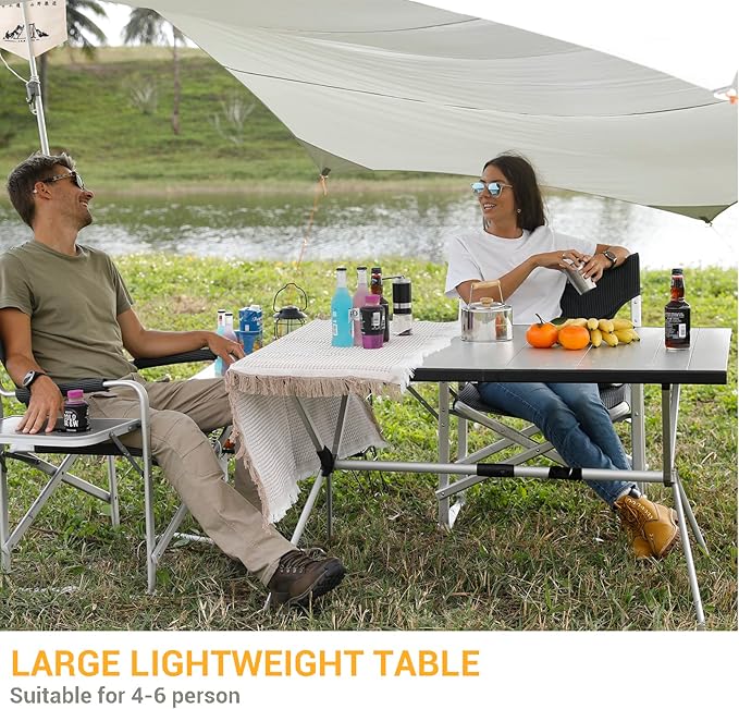 KingCamp Folding Camping Table Aluminum Roll Up Table Oversized Large Camp Table Stable Portable Outdoor Folding Table for Picnic Camping Barbecue Backyard Party,57.4''×31.4''4-6 Person,Support 176lbs