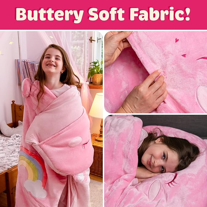 Kids Sleeping Bag for Boys & Girls - Glow in The Dark for Ages 3+, Large With Pillow Pocket, Extra Soft Toddler Blanket (66" x 33")