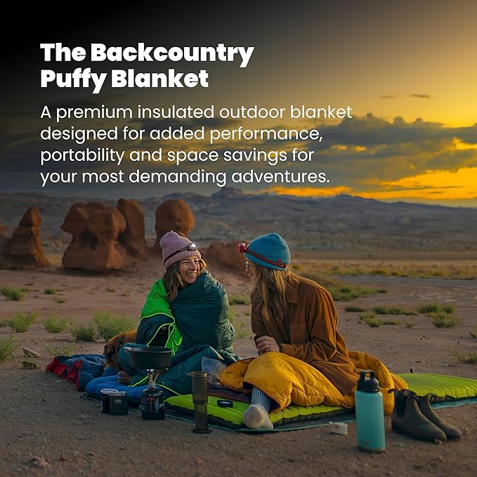 Rumpl Backcountry Puffy Blanket - Packing Comfort Into Uncomfortable Places, 100% Recycled Polyester Insulation, Lightweight, Packable, Water Resistant, 52" x 75", Sea Moss