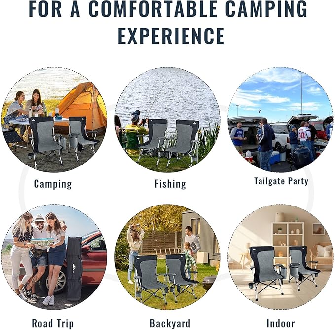 Ablazer 2 Pack Camping Chairs for Adults, Portable Hunting Chair Supports 350lbs, Oversized Heavy Duty Folding Chair for Camping Padded Seat Outdoor Lawn Folding Chair with Side Pockets