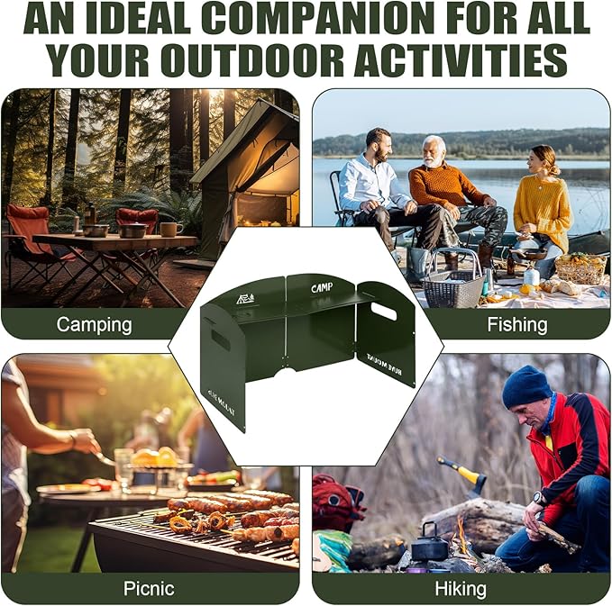 Camping Stove Windscreen 4 Plates Steel Camp Stove Windscreen Folding Outdoor Picnic Cooker Stove Wind Screen Windshield with Drawstring Bag for Camping, Hiking, Picnic, Backpacking, Cooking