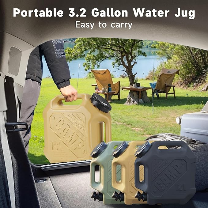 3.2 Gallon Water Jug with Spigot, Portable Water Tank BPA Free, Leak-Proof Water Containers for Camping Water Storage Containers for Emergency Outdoor Hiking Picnic, Green/Black/Yellow