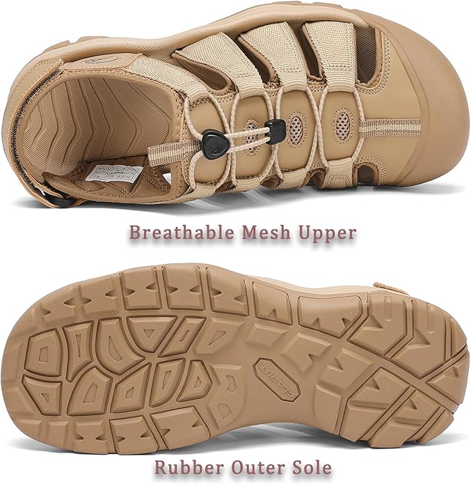FLARUT Men's Athletic Sandals - Closed Toe Sport Hiking & Outdoor Walking Water Sandals with Anti-Slip Cushioning and Breathable Mesh
