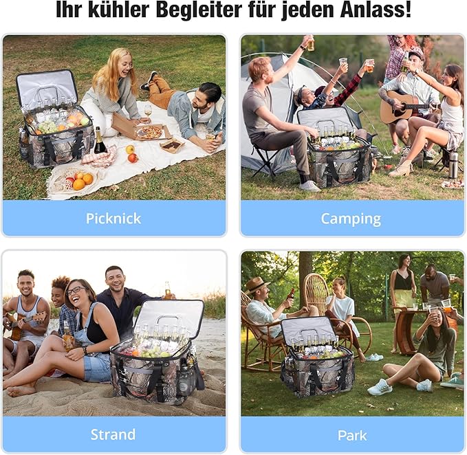 Insulated Cooler Bag 48/75 Cans, Soft Sided Portable Lunch Bag Coolers w/Zippered Top, Leak Proof PVC Interlayer, 5-Layer Insulation Large Ice Chest Bag for Travel, Camping, Beach, Picnic