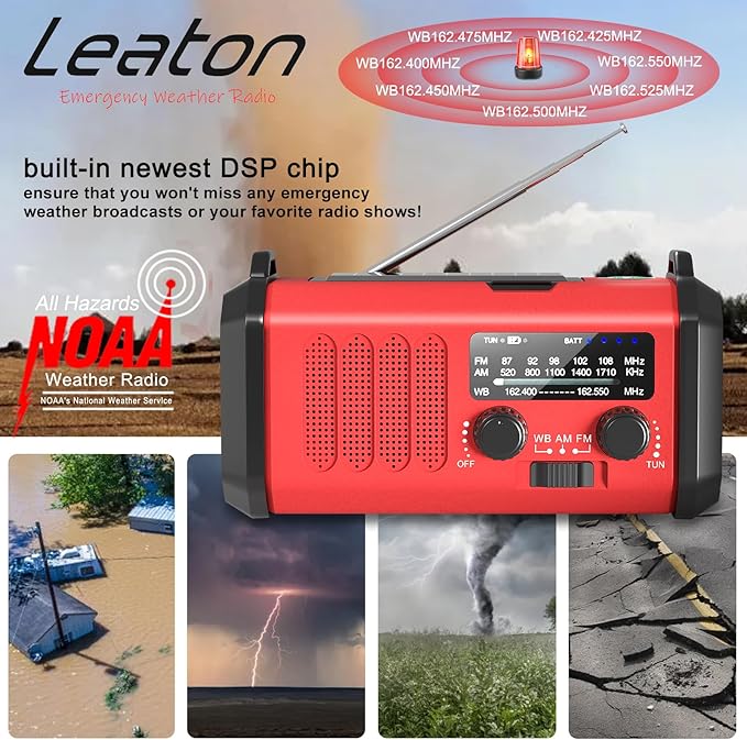 Emergency Radio NOAA Weather Radio Hand Crank & Solar Charging 20000mAh/74000mWh Rechargeable Battery Built-in Flashlight Reading Light & SOS AM/FM & Portable for Camping & Emergencies