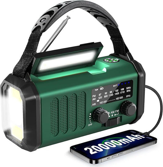 Emergency Radio NOAA Weather Radio with Hand Crank & Solar Charging 20000mAh Battery Built-in Flashlight, Reading Light & SOS Alarm AM/FM Weather Bands Compact & Portable for Camping & Emergencies