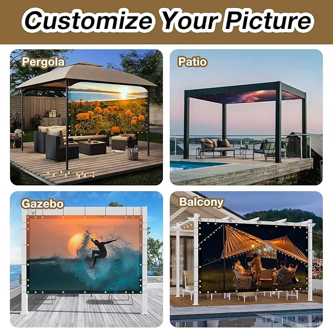 Artpuch Custom Design Backdrop Screen for Gazebo, Full-Color Printed Shade Cloth with UV Protection, PVC Sun Shade Cover for Pergola, Patio, Outdoor, Backyard, Garden, Balcony