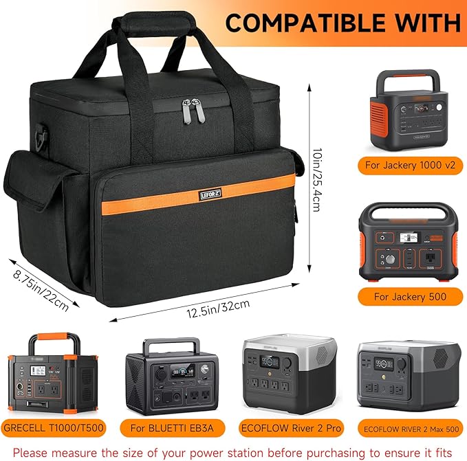 Carrying Case Compatible with Jackery Explorer 500/ECOFLOW River/River Pro/BLUETTI EB3A/GRECELL T500 Portable Power Station,Waterproof Travel Storage Bag for Charging Cable and Accessories(Bag Only)