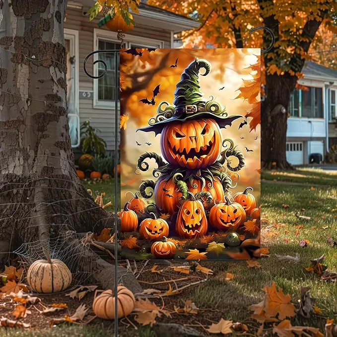 Halloween Garden Flag 12X18 Inch Double Side,Pumpkin Fall Yard Flag, Jack O Lantern Small Garden Flag,Yard Outdoor Flag for Holiday Outside Patio Decoration