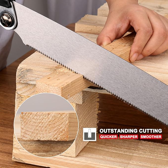 HAUTMEC Folding Japanese Pull Saw, 9-Inch Hand Wood Saw with SK5 Blade, 17TPI Sharp Trapezoid Teeth, Dual Cutting Angle, Pro Handsaw for Fine & Fast Cuts – HT0312