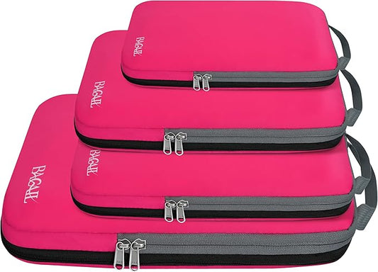 BAGAIL 4 Set/6 Set/8 Set Compression Packing Cubes Travel Accessories Expandable Packing Organizers (Cloth Pattern, 4-Fuchsia)