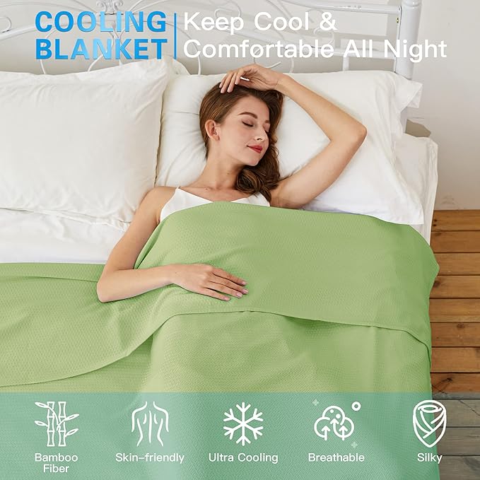 AmyHomie Cooling Blanket, 100% Rayon Derived from Bamboo, Cool Summer Blanket for Hot Sleepers, Soft Comfy Lightweight Blankets for All Seasons(Green, 79×91in)