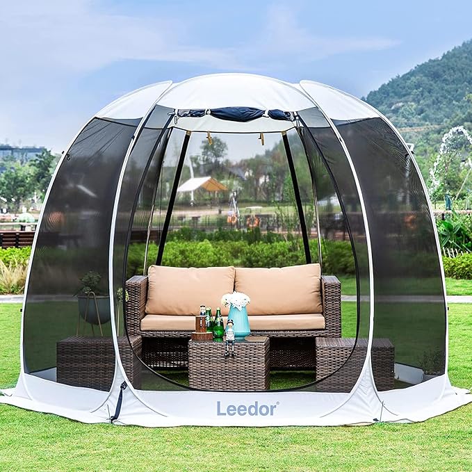 LEEDOR Pop Up Screen House, 6-10-15 Person Outdoor Screen Tent，Camping Screen Room with Carry Bag, Screened Gazebo with Mosquito Netting, Instant UV Resistant Sun Shelter for Garden, Patio, Backyard