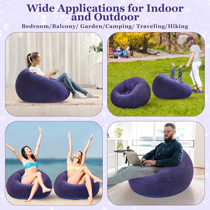 Realspring Inflatable Bean Bag Chairs Outdoor Blow up Camping Chairs Inflatable Lazy Sofa Folding Portable Bean Bag Loungers Couch for Movie Night(Blue,12 Pcs)