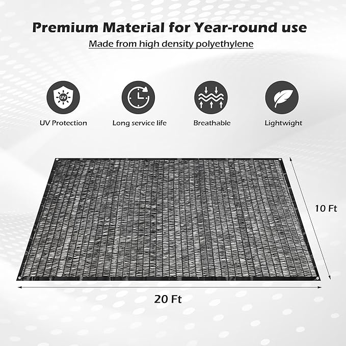 Garden expert 50% Sun Shade Cloth 10x15ft Mesh Tarp with Grommets for Plant Cover Patio Canopy Garden Pergola Greenhouse Car Barn Kennel Black