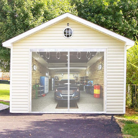 Magnetic Garage Door Screen Kit 12x7 FT White - Retractable Mesh Net Screen Door with Fiberglass Mesh for 1 Car Garage 12x7ft, Blocks Bugs & Provides Privacy - Perfect for Workshop Gym Patio