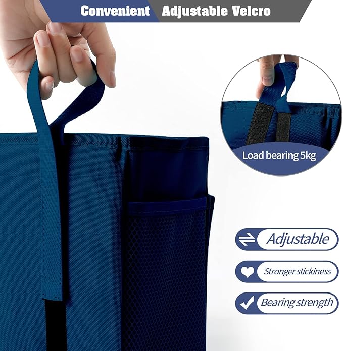 Bunk Bed Organizer, Bedside Caddy Hanging Bed Organizer Storage Bag with 4 Pockets and 2 Hooks, for College Dorm Rooms Bed, Hospital Bed, Baby Bed Rails, 600D Oxford Cloth (Navy Blue)