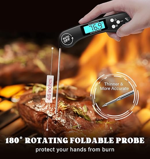 DOQAUS Digital Meat Thermometer, 2 Pack Instant Read Food Thermometer for Cooking, Kitchen Probe with Backlit & Reversible Display, Wide Temperature Range for Turkey, Bread, Baking, Sourdough