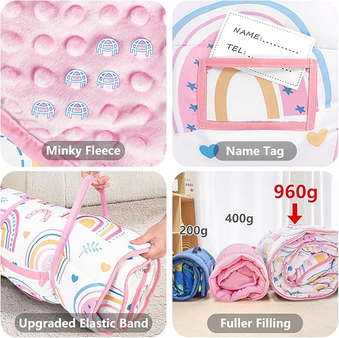 Primlect Toddler Nap Mat Extra Large Thickened 55''x35'', Soft Sleeping Bag with Detachable Minky Blanket and Pillow, Portable for Daycare, Preschool, Kindergarten, Travel, Boys and Girls