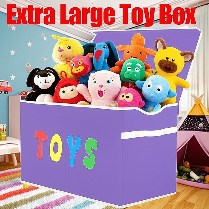 Toy Box Chest, Collapsible Sturdy Storage Bins with Lids, Extra Large Kids Toy Storage Organizer Boxes Bins Baskets for Kids, Boys, Girls, Nursery Room, Playroom, Closet (Classical Purple)