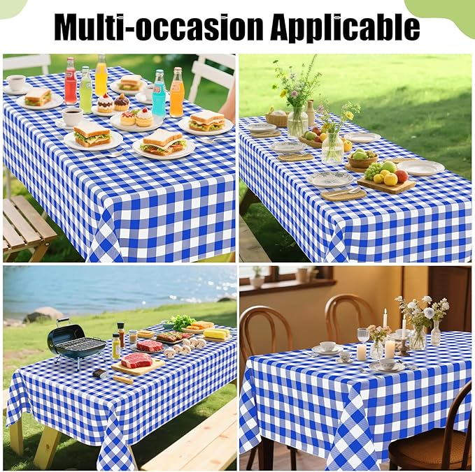 Smiry Rectangle Table Cloth, Waterproof Vinyl Tablecloth with Flannel Backing, Wipeable Buffalo Plaid Table Cover for Dining, Indoor and Outdoor (Blue & White, 52"x70")