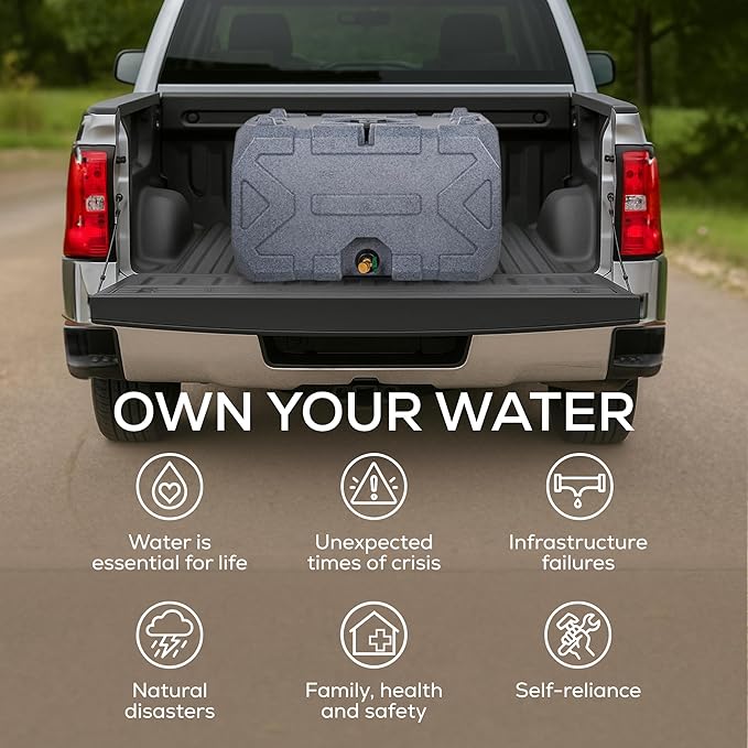 Exodus 35 Gallon Water Storage Tank by Rockwell Products | Emergency Water Storage Container | Stackable, BPA Free, Made in The USA (Granite)