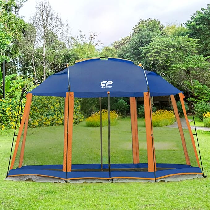 CAMPROS CP Screen House 13 x 13 Ft Screened Mesh Net Wall Canopy Tent Screen Shelter Gazebos for Patios Outdoor Camping Activities - Blue