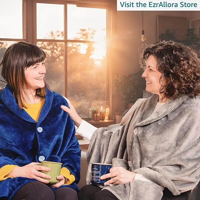 Fleece Poncho Blanket -Drape and Go No Sleeves- Lightweight Warm Wrap Shawl - Wearable Blanket - Lap Blanket - Gift for Grandma and Mom (100% Fleece, Silver Grey)