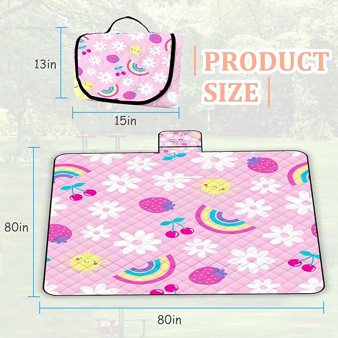 Extra Large Picnic Blanket Waterproof,80"x 80"Foldable Machine Washable Beach Blankets,Outdoor Blanket for 6-8 Adults, Picnic Mat Suitable for Indoor Crawling,Park Beach,Camping,Hiking, Travel(Pink)